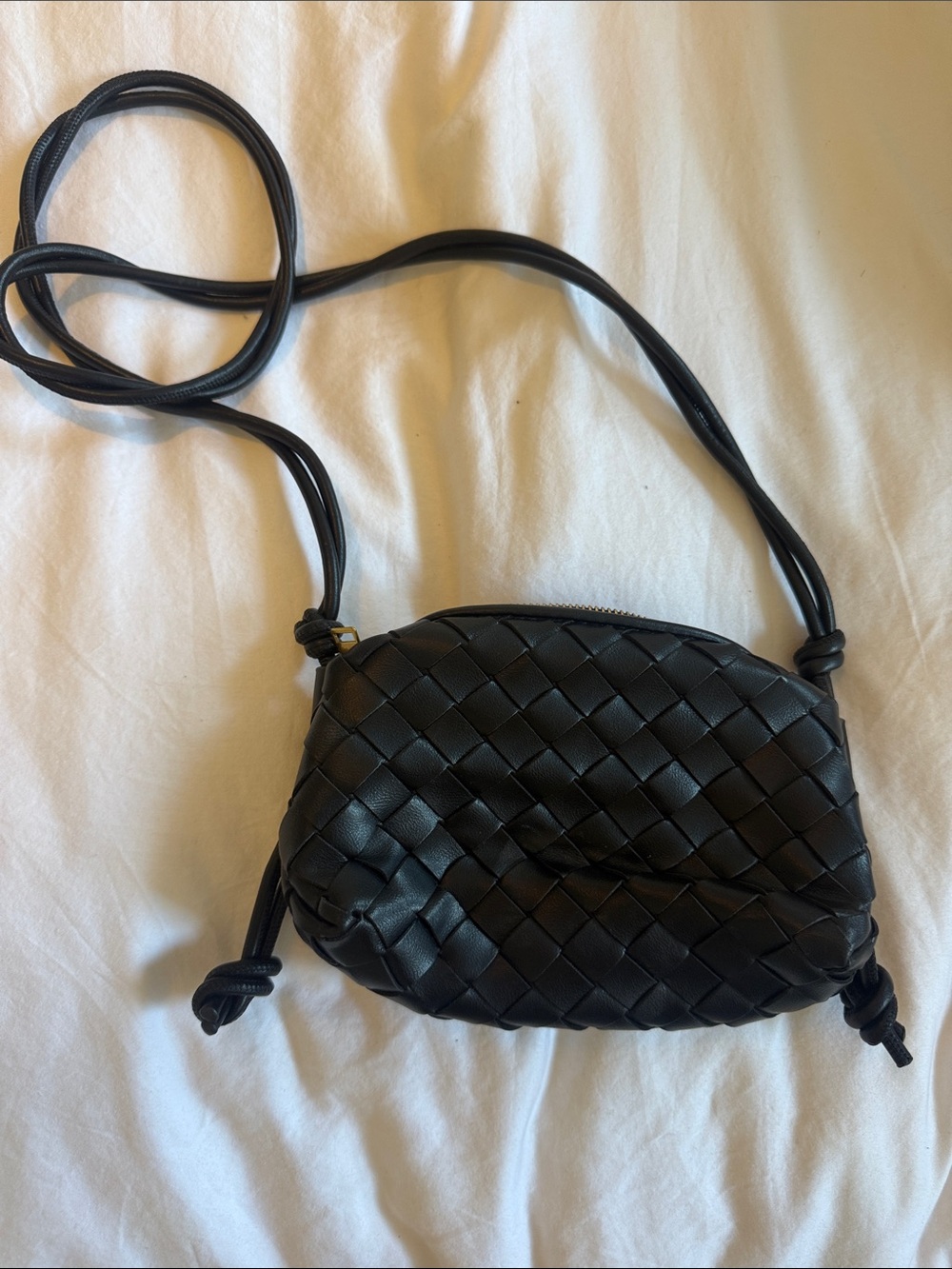 Woven Leather Crossbody Bag - Black